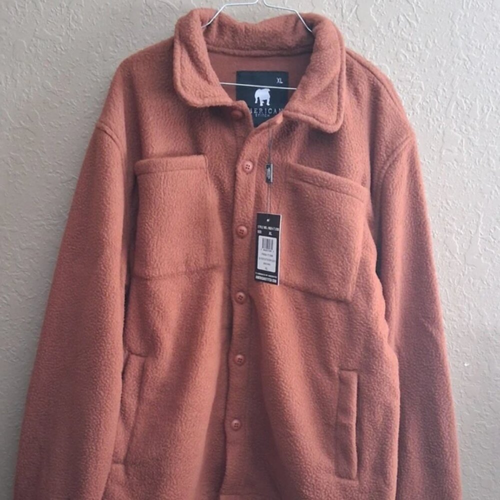 American Stitch Sherpa Button Brown Fleece Jacket. lightweight Size XLarge NWT